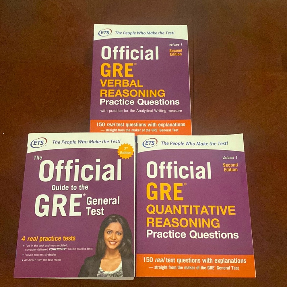 Official GRE 3 book set. General test, verbal reasoning, quantitative reasoning
